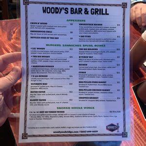 Woody's bar and grill - Tuesday Day Off! Show all timings. 1 Woody’s Drive, Sandys, Bermuda. (441) 234-6526. Find the menus for The New Woody’s Sports Bar & Restaurant, Bermuda.